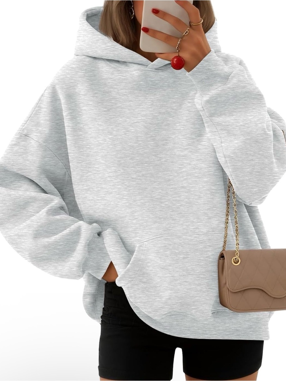 Women’s Light Heather Gray Hoodie - Casual Oversized Pullover